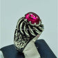 AAE 6770 CHANDI RING 925, STONE: IRANI POOTA YAQOOT (ANARI YAQOOT) - AmeerAliEnterprises
