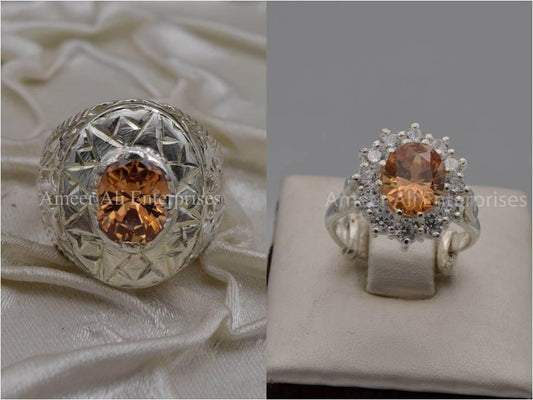 Silver Couple Rings: Pair 48,  Stone: Zircon - AmeerAliEnterprises