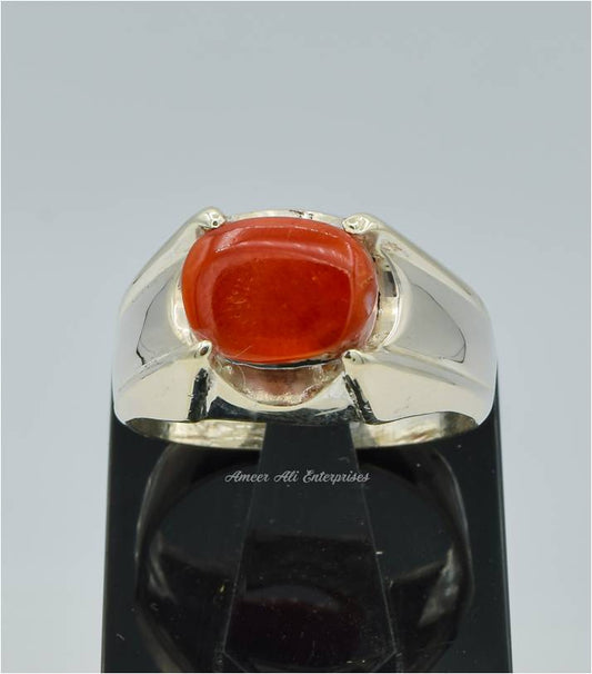 AAE 6276 Chandi Ring 925, Stone: Marjan (Coral)