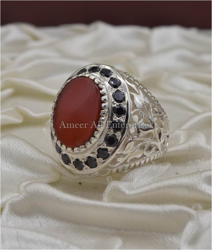 AAE 6691 Chandi Ring 925, Stone: Red Aqeeq