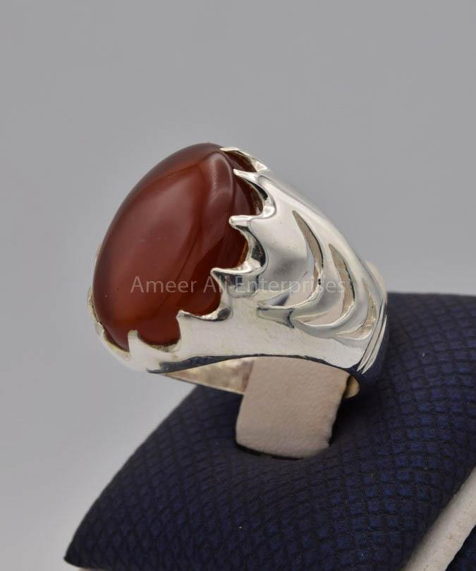 AAE 9105 Chandi Ring 925, Stone: Yamni Aqeeq - AmeerAliEnterprises