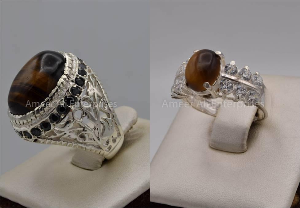 Silver Couple Rings: Pair 100,  Stone: Tiger's Eye - AmeerAliEnterprises