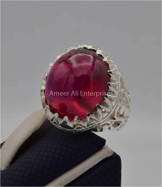 AAE 2205 Chandi Ring 925, Stone: Irani Poota Yaqoot (Anari Yaqoot) - AmeerAliEnterprises