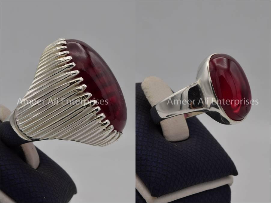 Silver Couple Rings: Pair 152,  Stone: Irani Poota Yaqoot - AmeerAliEnterprises