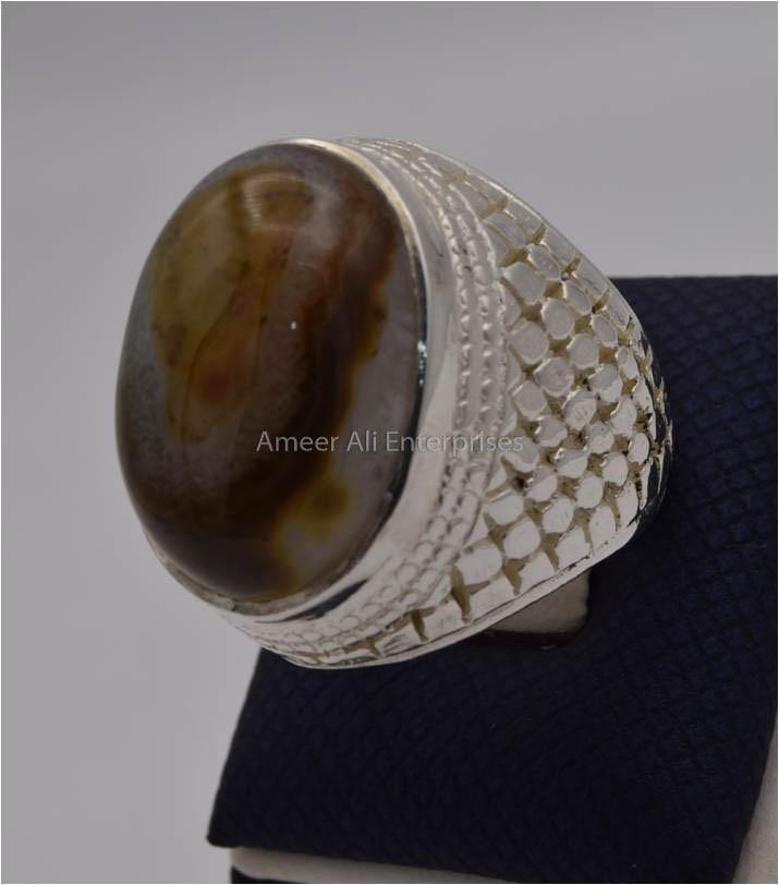 AAE 2311 Chandi Ring 925, Stone: Sulemani Aqeeq - AmeerAliEnterprises