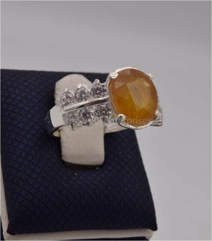 AAE 2468 Chandi Ring 925, Stone: Pukhraj (Yellow Sapphire) - AmeerAliEnterprises