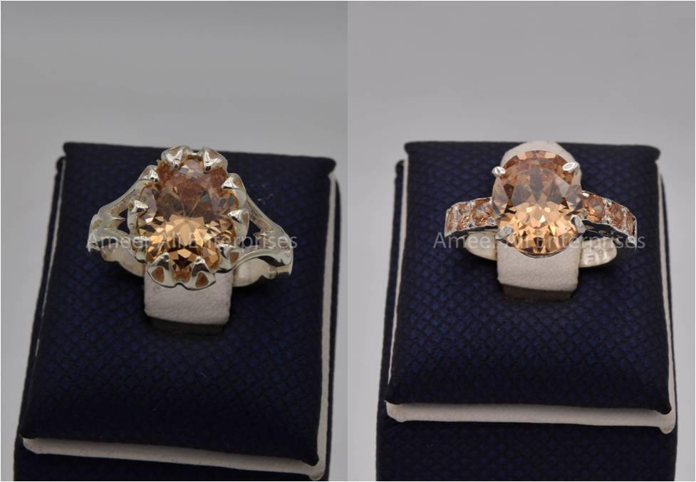 Silver Couple Rings: Pair 114,  Stone: Zircon - AmeerAliEnterprises