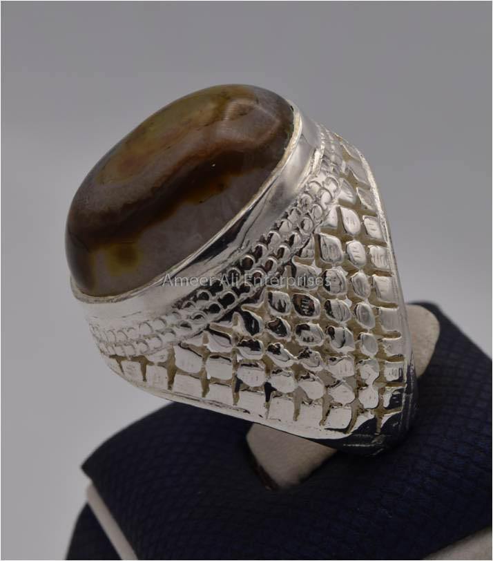 AAE 2311 Chandi Ring 925, Stone: Sulemani Aqeeq - AmeerAliEnterprises