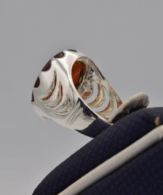 AAE 9105 Chandi Ring 925, Stone: Yamni Aqeeq - AmeerAliEnterprises