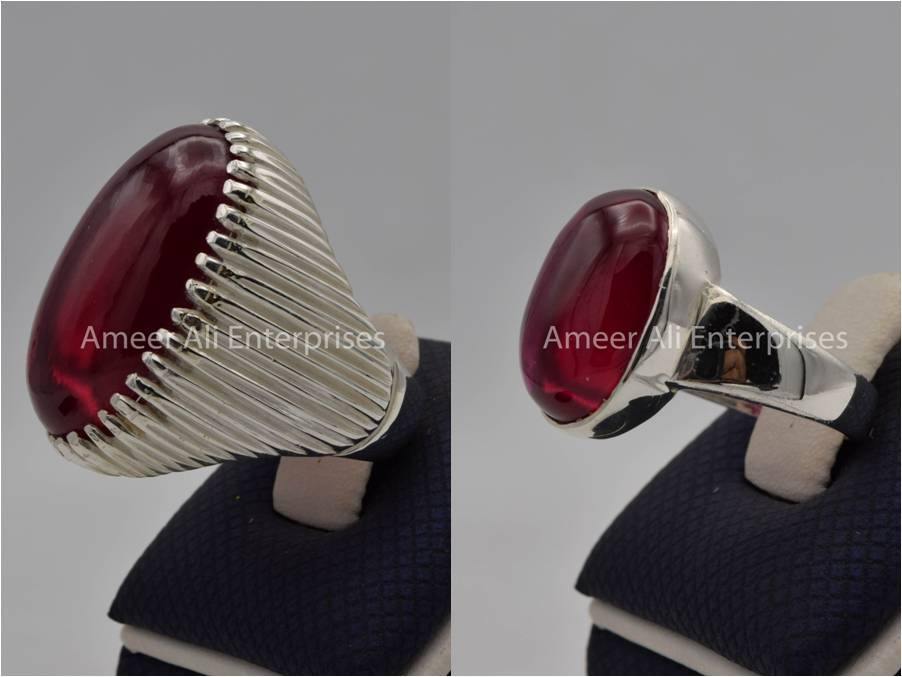 Silver Couple Rings: Pair 152,  Stone: Irani Poota Yaqoot - AmeerAliEnterprises