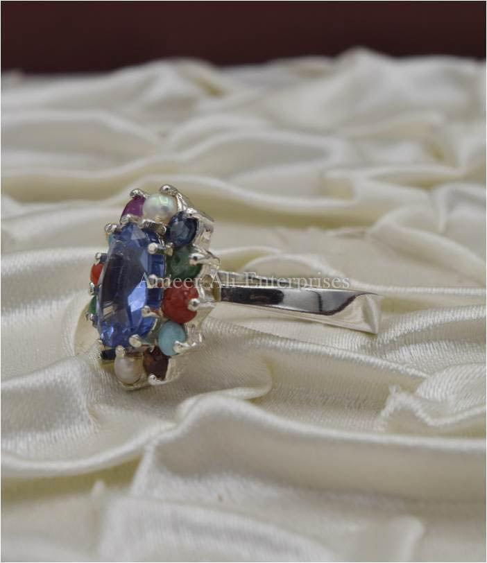 AAE 3503 Chandi Ring 925, Stone: Navratan (Nine Original Stones)