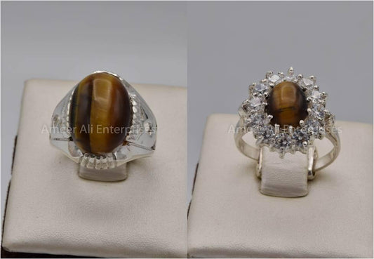 Silver Couple Rings: Pair 101,  Stone: Tiger's Eye - AmeerAliEnterprises