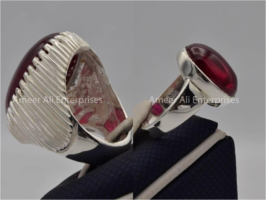 Silver Couple Rings: Pair 152,  Stone: Irani Poota Yaqoot - AmeerAliEnterprises