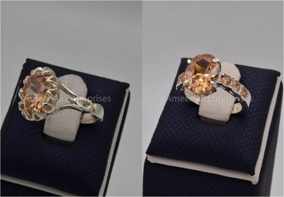 Silver Couple Rings: Pair 114,  Stone: Zircon - AmeerAliEnterprises