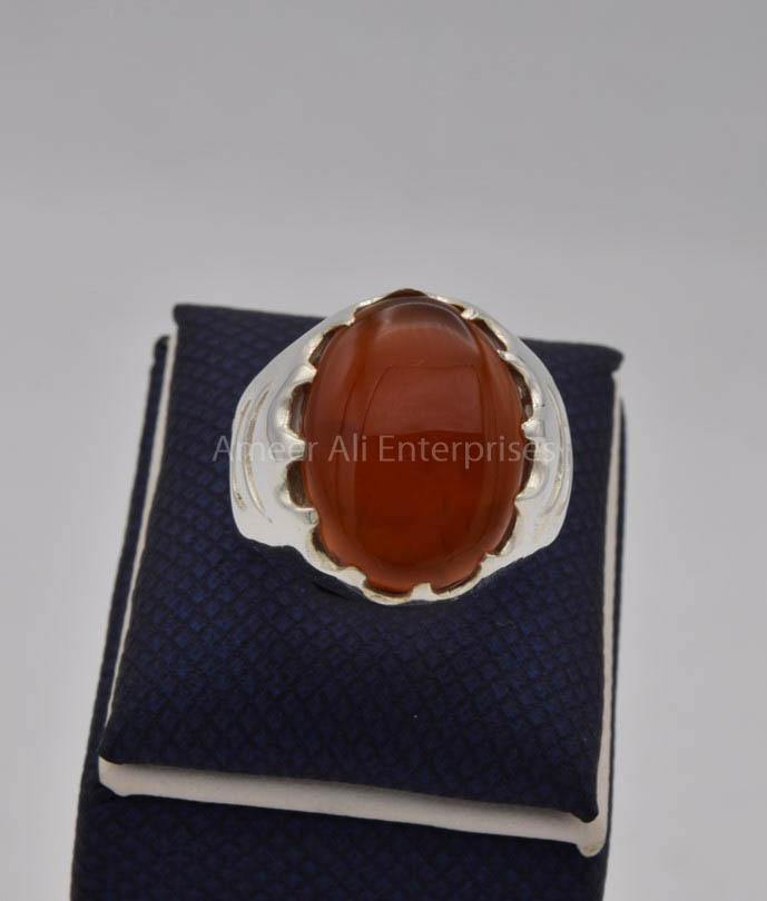 AAE 9105 Chandi Ring 925, Stone: Yamni Aqeeq - AmeerAliEnterprises