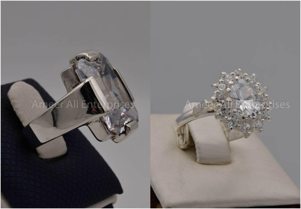 Silver Couple Rings: Pair 44,  Stone: Zircon - AmeerAliEnterprises