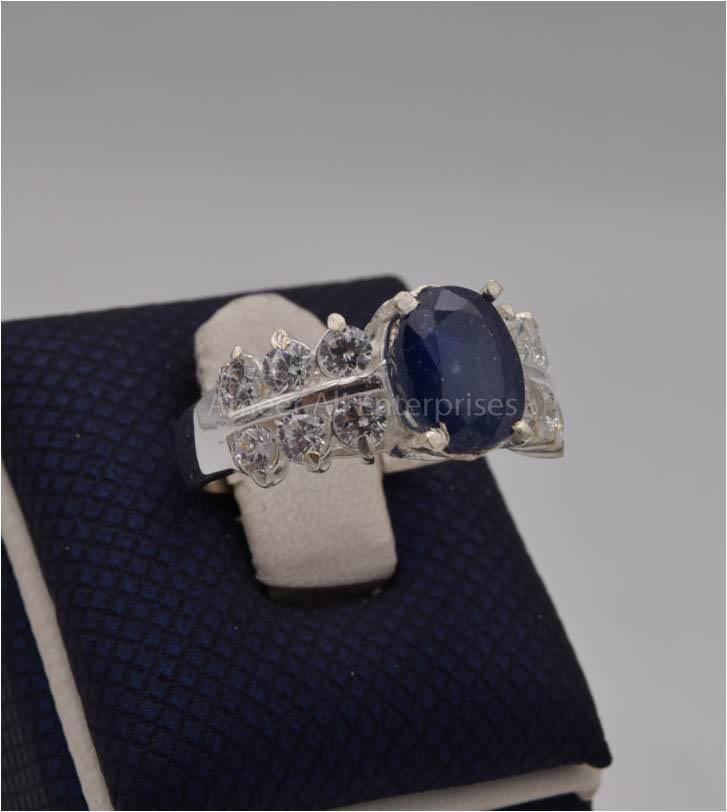 AAE 2469 Chandi Ring 925, Stone: Neelam (Blue Sapphire) - AmeerAliEnterprises