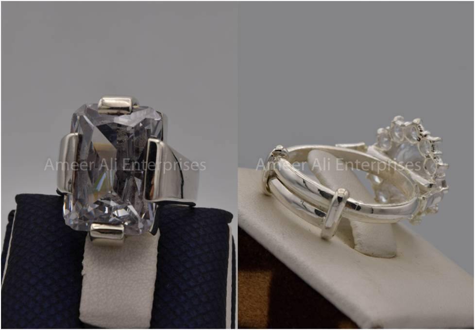 Silver Couple Rings: Pair 44,  Stone: Zircon - AmeerAliEnterprises