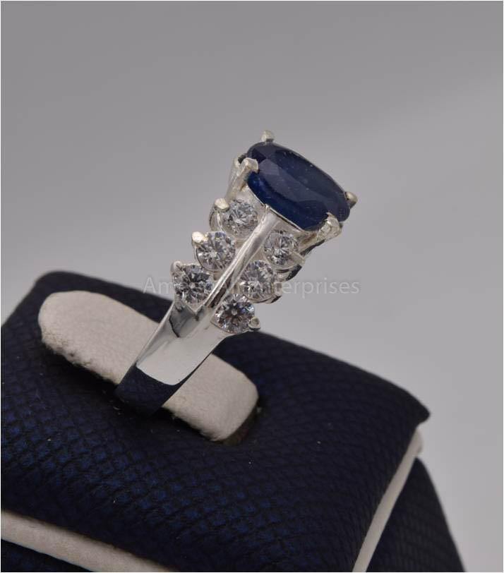 AAE 2469 Chandi Ring 925, Stone: Neelam (Blue Sapphire) - AmeerAliEnterprises