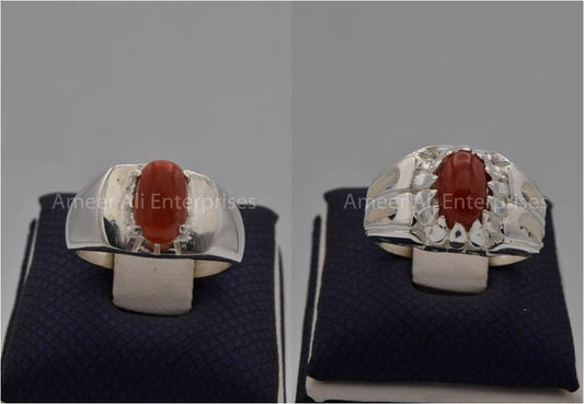 Silver Couple Rings: Pair 98,  Stone: Marjan - AmeerAliEnterprises