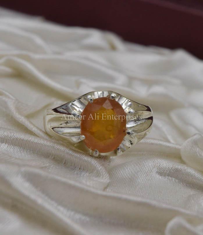 AAE 1569 Chandi Ring 925, Stone: Yellow Sapphire (Pukhraj) - AmeerAliEnterprises