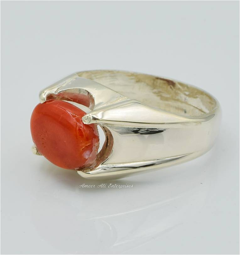 AAE 6276 Chandi Ring 925, Stone: Marjan (Coral)