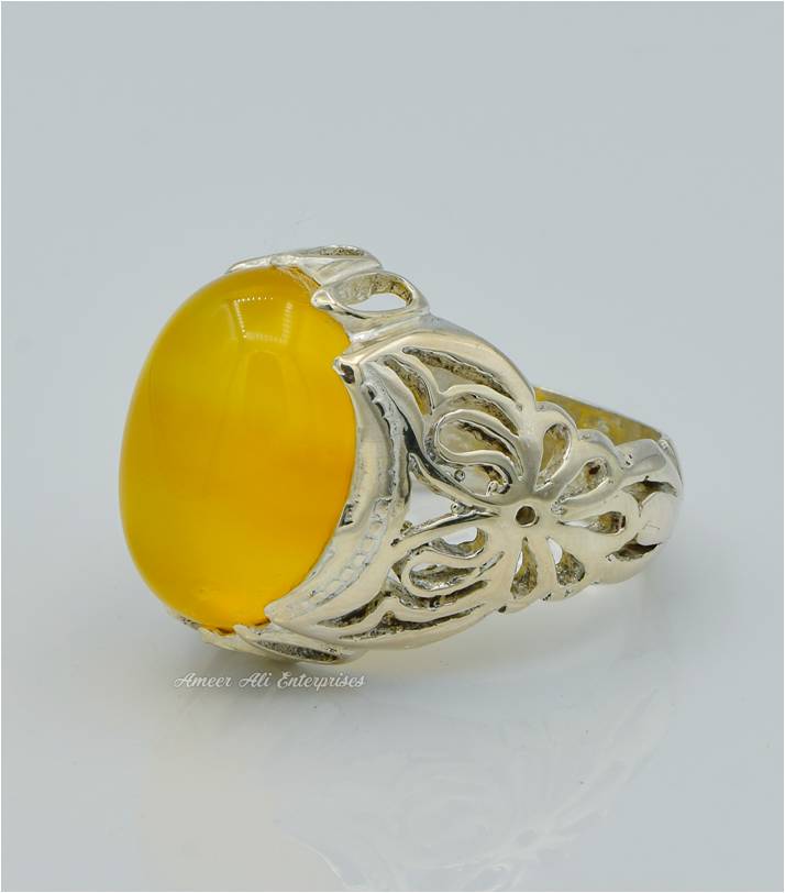 AAE 6284 Chandi Ring 925, Stone: Yellow Aqeeq