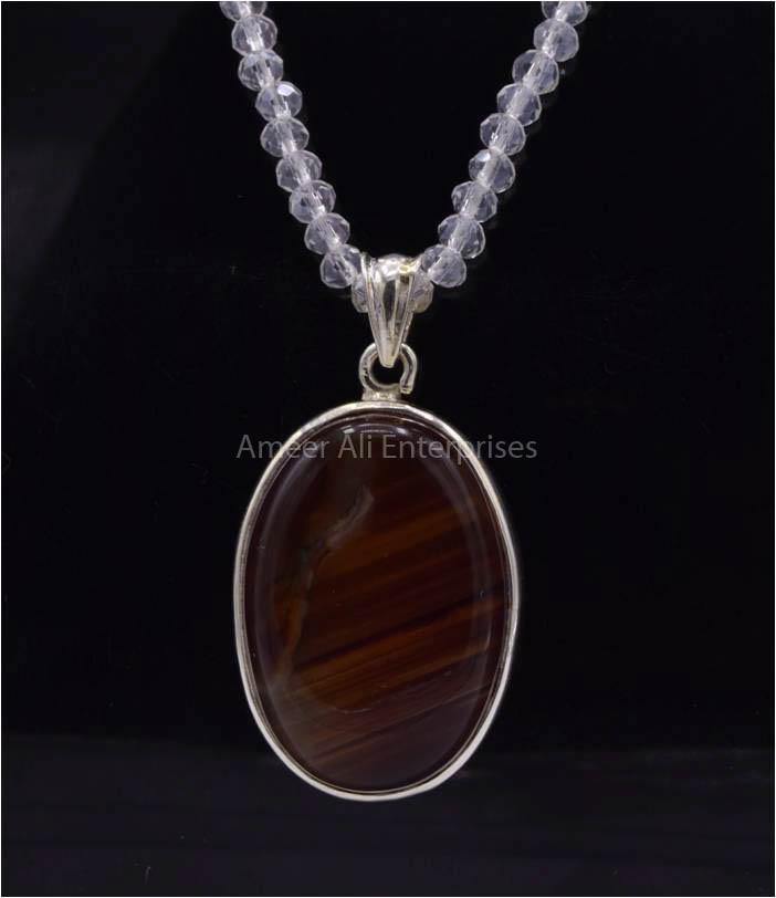 AAE 5833 Chandi Pendant 925, Stone: Sulemani Aqeeq - AmeerAliEnterprises