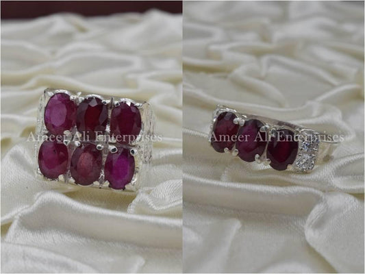 Silver Couple Rings: Pair 71, Stone: Ruby (Yaqoot) - AmeerAliEnterprises