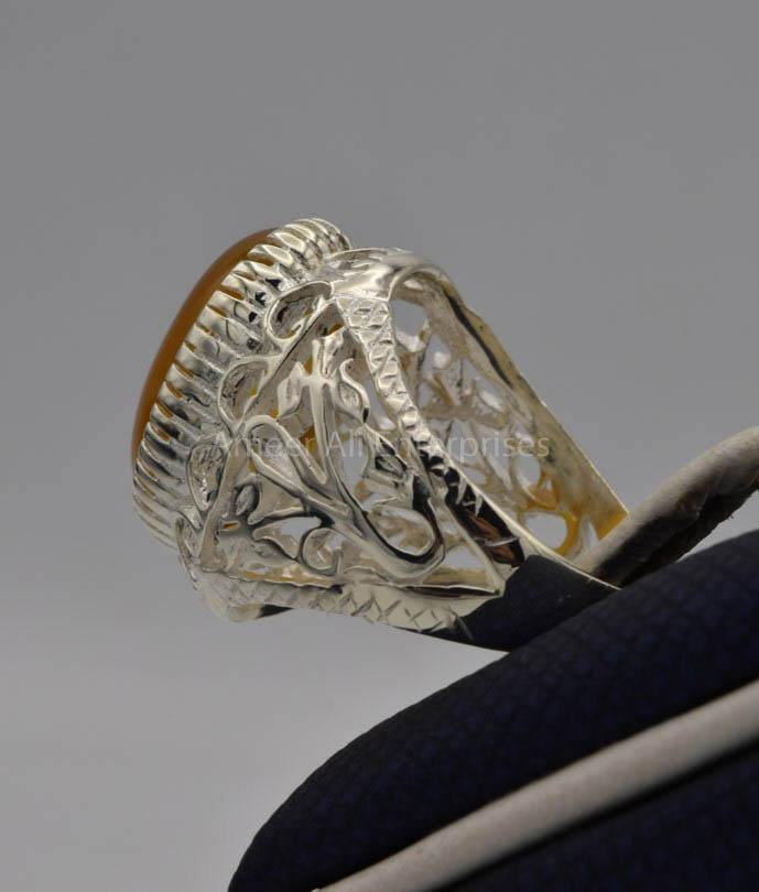 AAE 6530 Chandi Ring 925, Stone: Yellow Aqeeq - AmeerAliEnterprises