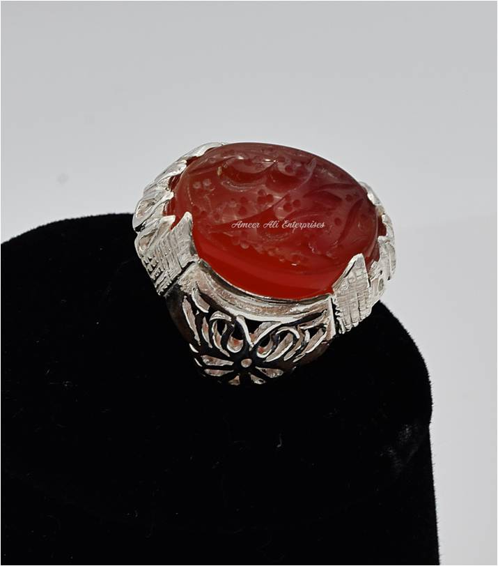 AAE 6570 Chandi Ring 925, Stone: Irani Aqeeq Engraved
