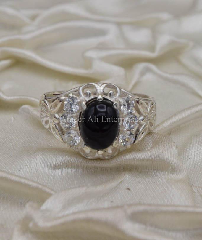 AAE 0328 Chandi Ring 925, Stone Opal (Black) - AmeerAliEnterprises