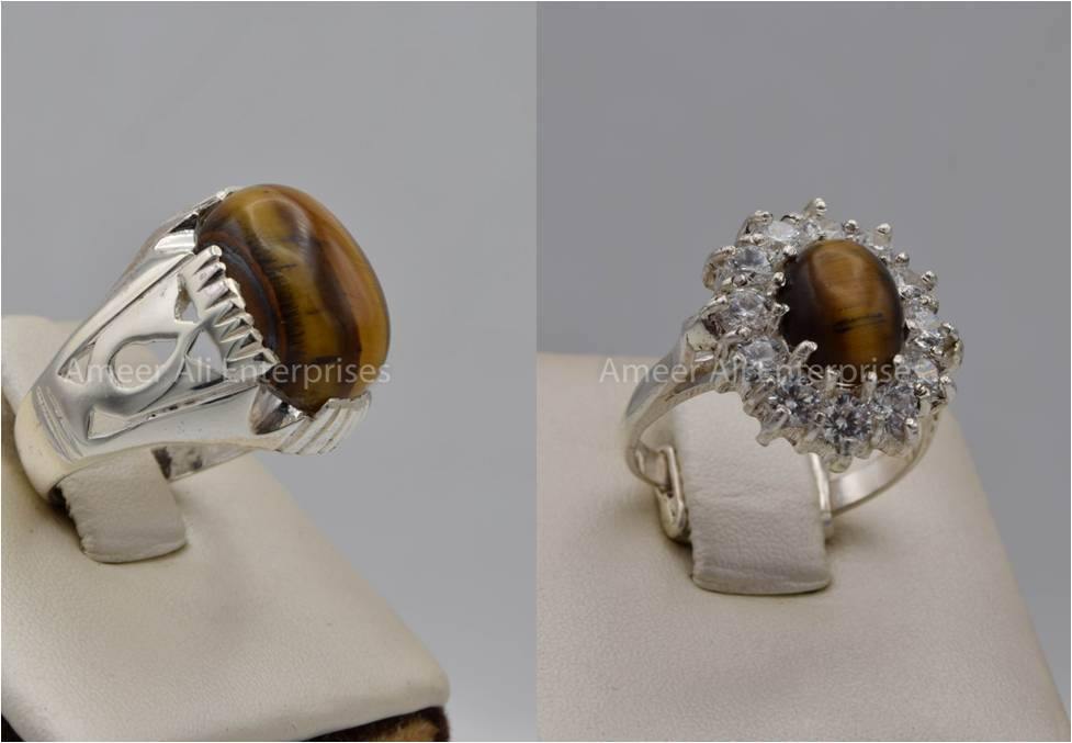 Silver Couple Rings: Pair 101,  Stone: Tiger's Eye - AmeerAliEnterprises