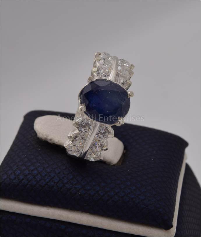 AAE 2469 Chandi Ring 925, Stone: Neelam (Blue Sapphire) - AmeerAliEnterprises