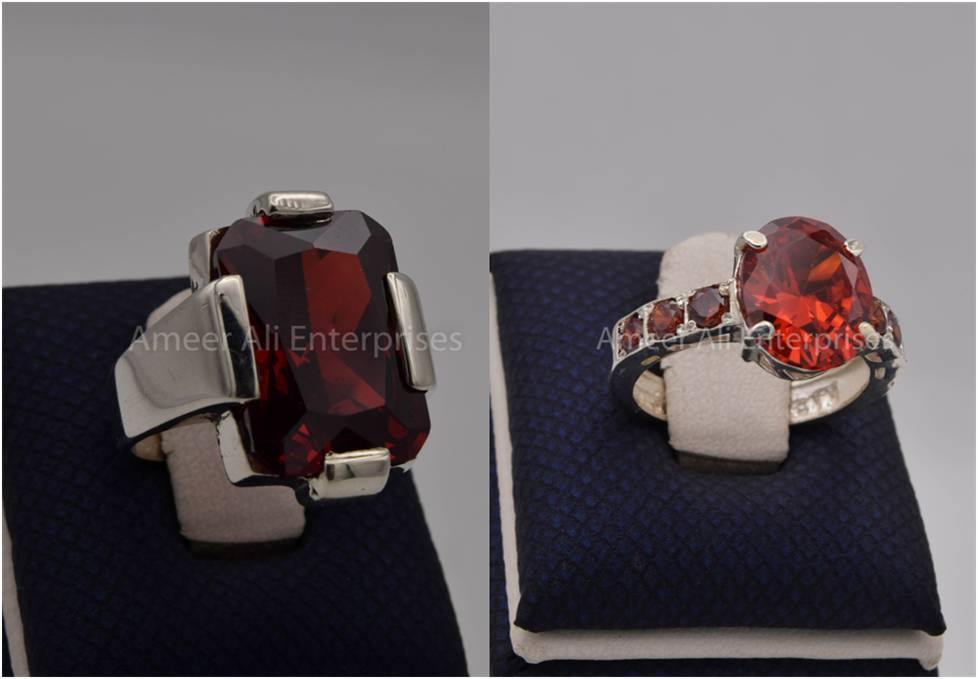 Silver Couple Rings: Pair 74,  Stone: Zircon - AmeerAliEnterprises
