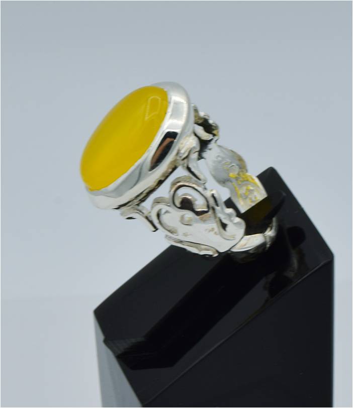 AAE 6591 Chandi Ring 925, Stone: Yellow Aqeeq