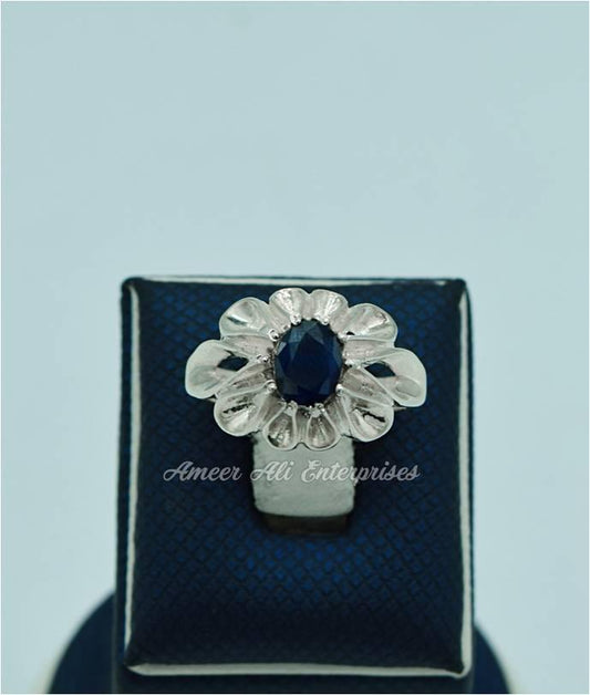 AAE 6207 Chandi Ring 925, Stone: Blue Sapphire (Neelam) - AmeerAliEnterprises