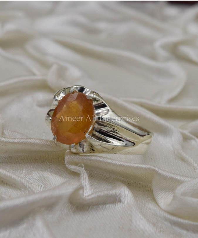 AAE 1569 Chandi Ring 925, Stone: Yellow Sapphire (Pukhraj) - AmeerAliEnterprises