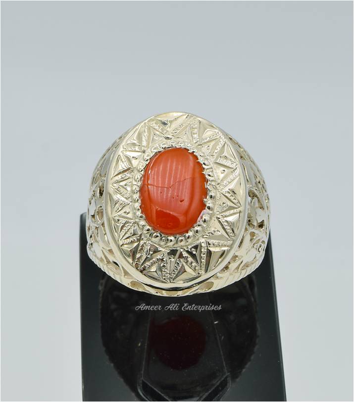 Buy Coral Marjan Ring 925 Sterling Silver Gold Plated Men's Handmade Silver  Ring Moonga Stones Bague Deep Red Coral Stones Real Gemstone Rings Online  in India - Etsy