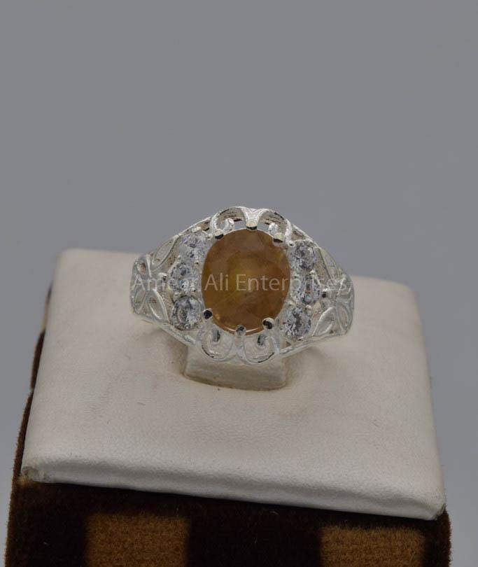 AAE 7569 Chandi Ring 925, Stone: Yellow Sapphire (Pukhraj) - AmeerAliEnterprises