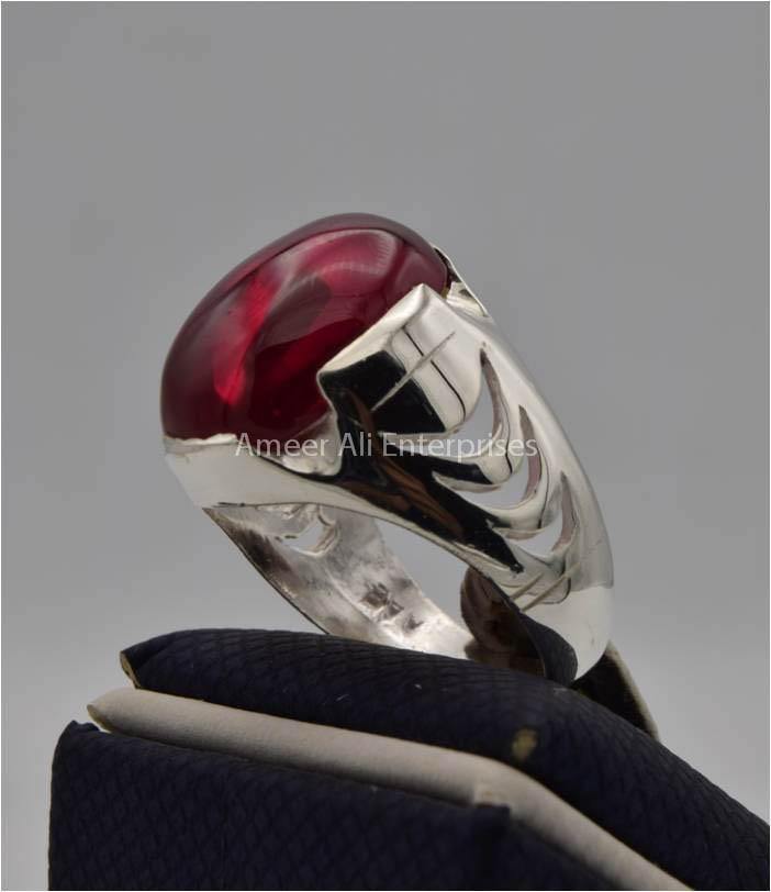 AAE 2206 Chandi Ring 925, Stone: Irani Poota Yaqoot (Anari Yaqoot) - AmeerAliEnterprises