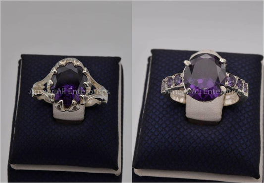 Silver Couple Rings: Pair 115,  Stone: Zircon - AmeerAliEnterprises
