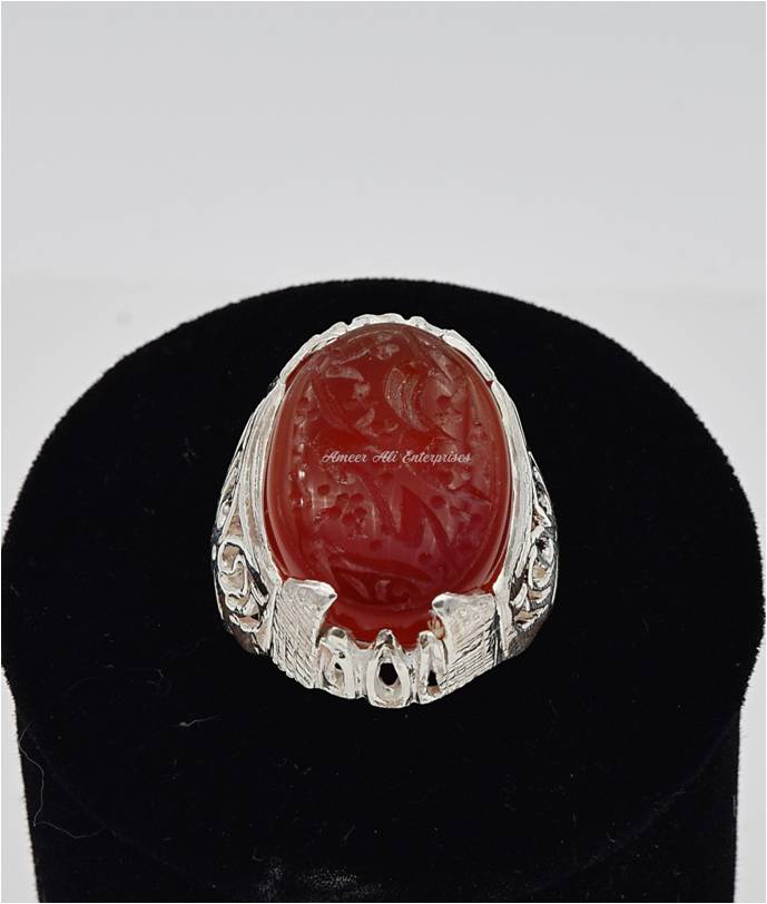 AAE 6570 Chandi Ring 925, Stone: Irani Aqeeq Engraved
