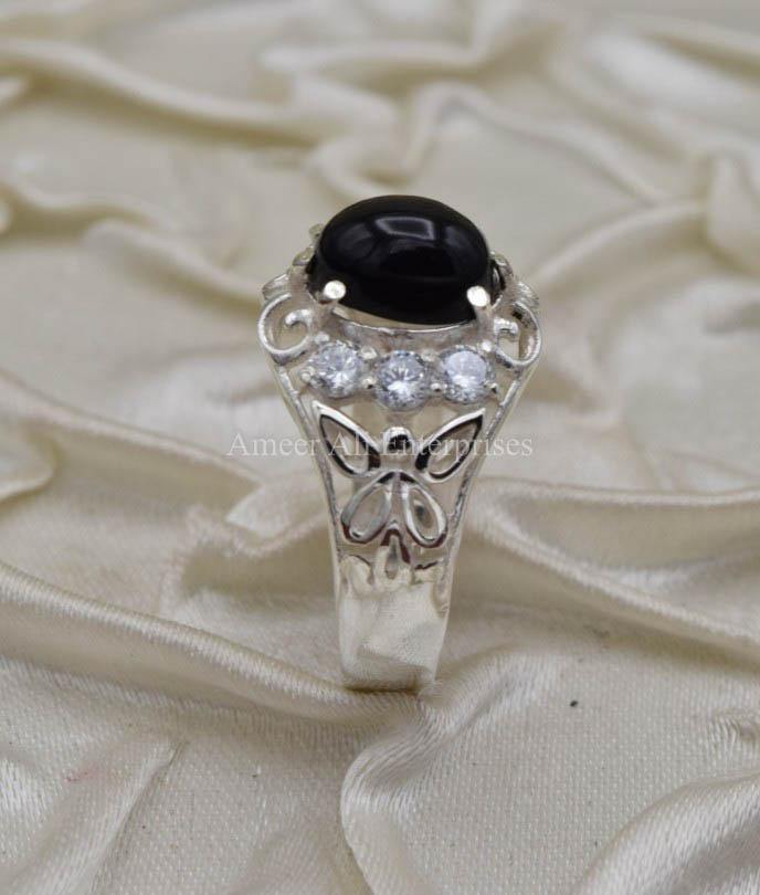 AAE 0328 Chandi Ring 925, Stone Opal (Black) - AmeerAliEnterprises