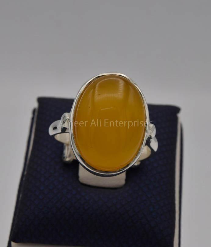AAE 6531 Chandi Ring 925, Stone: Yellow Aqeeq - AmeerAliEnterprises
