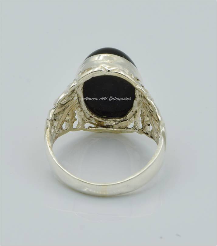 AAE 7805 Chandi Ring 925, Stone: Black Aqeeq