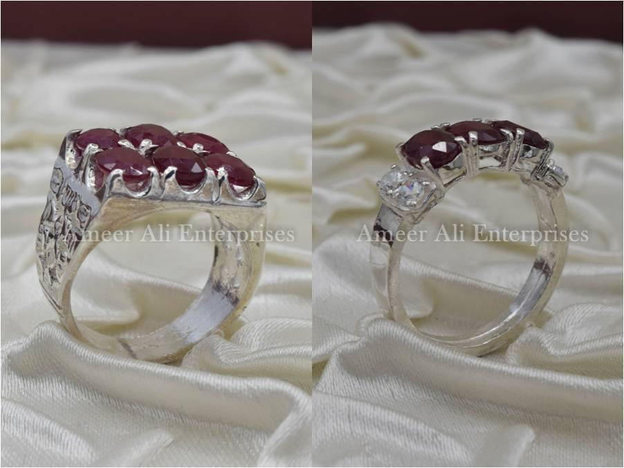 Silver Couple Rings: Pair 71, Stone: Ruby (Yaqoot) - AmeerAliEnterprises