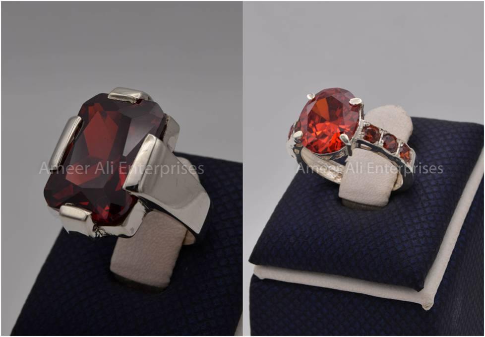 Silver Couple Rings: Pair 74,  Stone: Zircon - AmeerAliEnterprises