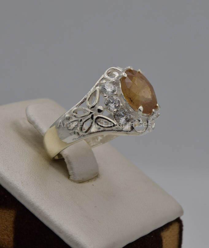 AAE 7569 Chandi Ring 925, Stone: Yellow Sapphire (Pukhraj) - AmeerAliEnterprises