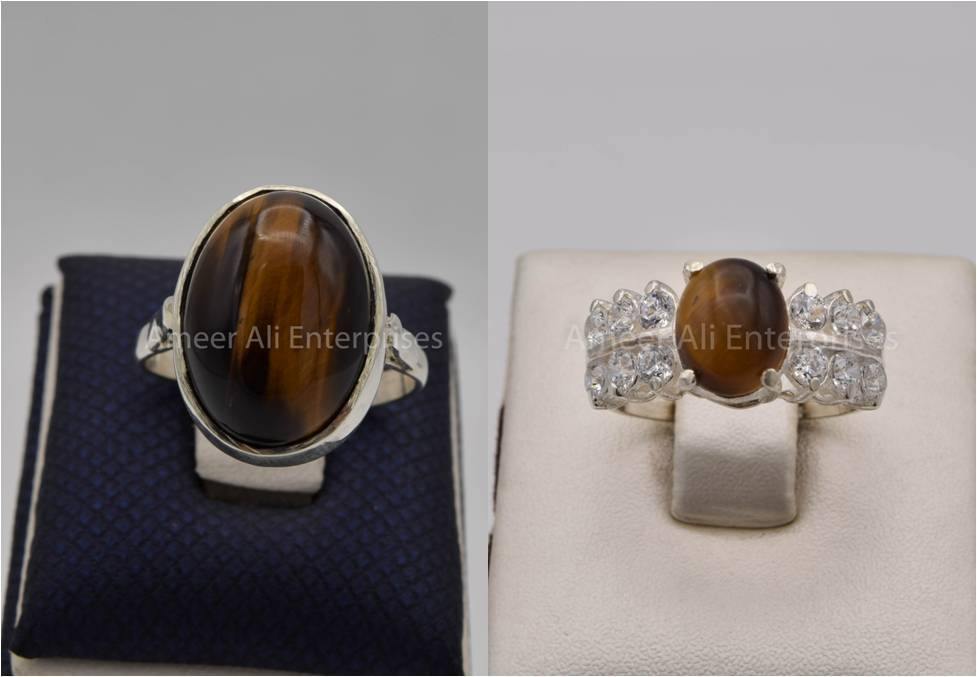 Silver Couple Rings: Pair 102,  Stone: Tiger's Eye - AmeerAliEnterprises